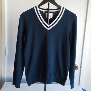 Rohnisch Sweater Women's Small Navy/white trim, v neck  (84)